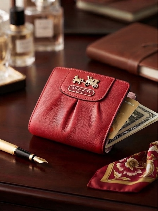 Coach Handbags - Coach Fire engine Red Leather
Wallet & Card Case w/Horse & 
Carriage Logo NWOT